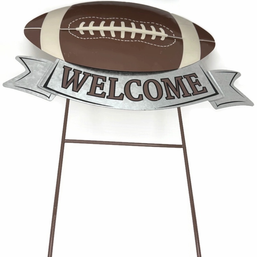 21.5” Metal Football Garden Stake Welcome Sign